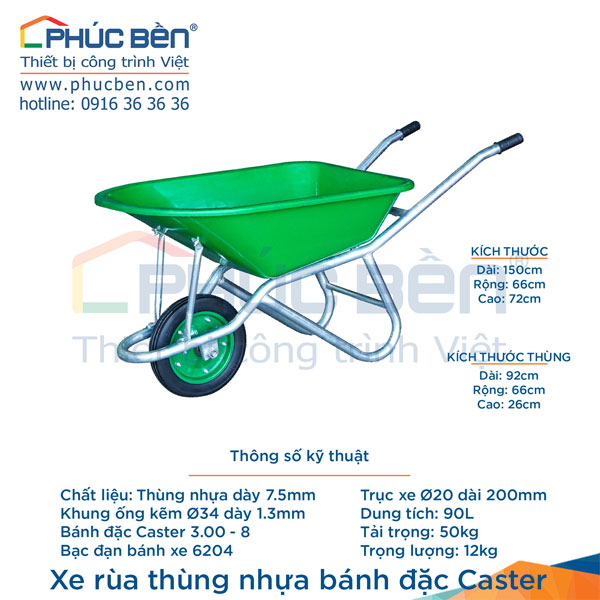 Xe rùa thùng nhựa bánh đặc Caster