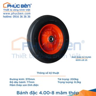 Bánh đặc 4.00-8 mâm thép cao cấp dùng cho xe cải tiến
